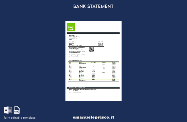 modello di parole di dichiarazione Kiwibank neozelandese in stile verificato